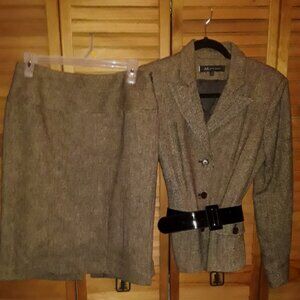 AK Anne Klein Womens SZ 8 Black Tan Tweed Business Skirt Set Wool Blend Suit